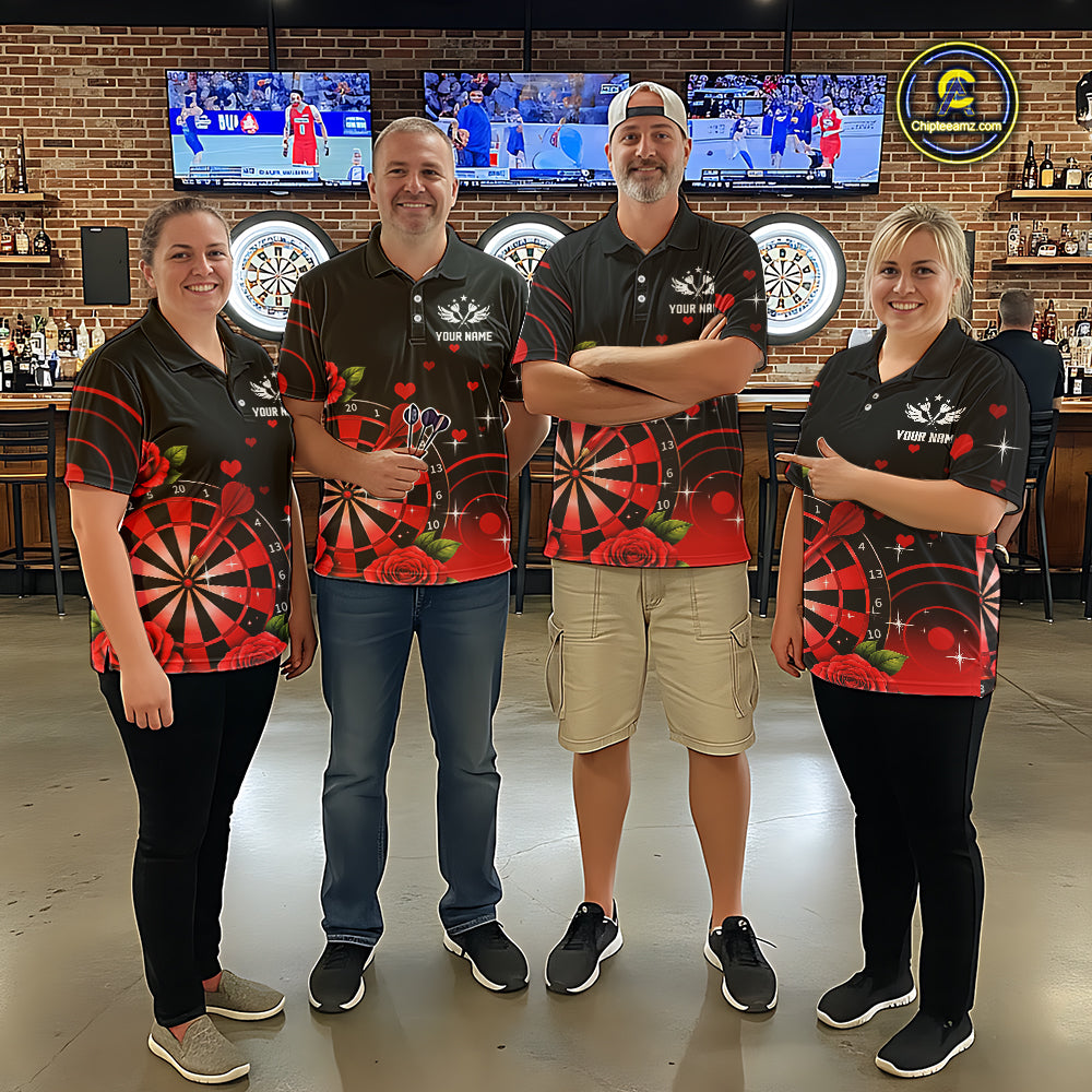 Black And Red Dartboard Roses And Heart Darts Shirt For Women Custom Valentine Darts Jersey Outfit TDM5766