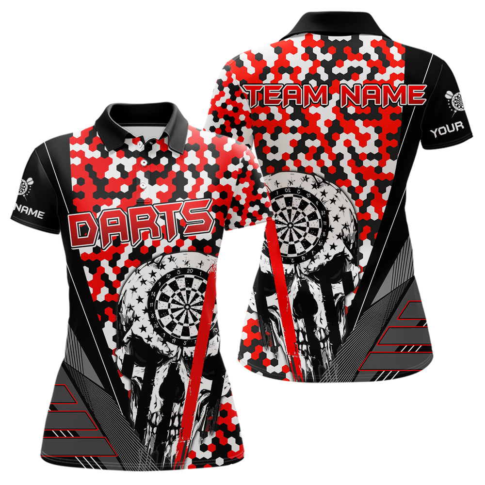 Personalized Red Camo Skull Dart Shirts For Women Custom Funny Skull Dart Jerseys Polo & 1/4 Zip TDM3770