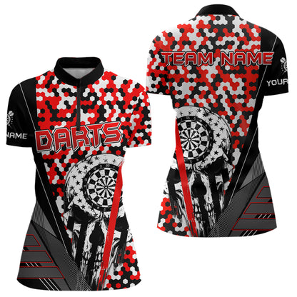 Personalized Red Camo Skull Dart Shirts For Women Custom Funny Skull Dart Jerseys Polo & 1/4 Zip TDM3770