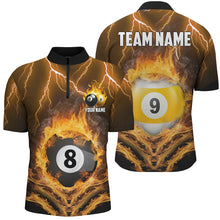 Load image into Gallery viewer, Billiard 8 Ball &amp; 9 Ball Fire Lightning Men Polo &amp; 1/4 Zip Shirts Custom Billiard Jersey |Yellow TDM1643