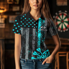 Load image into Gallery viewer, Custom Turquoise Grunge Us Flag Patriotic Darts Shirt For Women, Retro Darts Board Darts Team Jerseys TDM1648