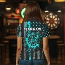 Load image into Gallery viewer, Custom Turquoise Grunge Us Flag Patriotic Darts Shirt For Women, Retro Darts Board Darts Team Jerseys TDM1648