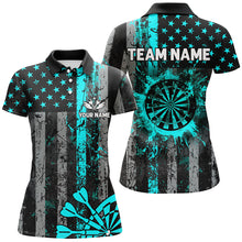Load image into Gallery viewer, Custom Turquoise Grunge Us Flag Patriotic Darts Shirt For Women, Retro Darts Board Darts Team Jerseys TDM1648