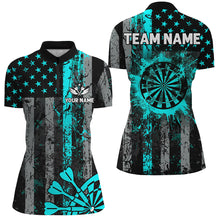 Load image into Gallery viewer, Custom Turquoise Grunge Us Flag Patriotic Darts Shirt For Women, Retro Darts Board Darts Team Jerseys TDM1648