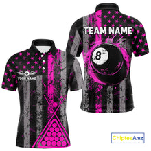 Load image into Gallery viewer, Custom Pink Grunge US Flag Patriotic Billiard Shirts For Men, Retro 8 Ball Pool Billiard Jersey TDM4045