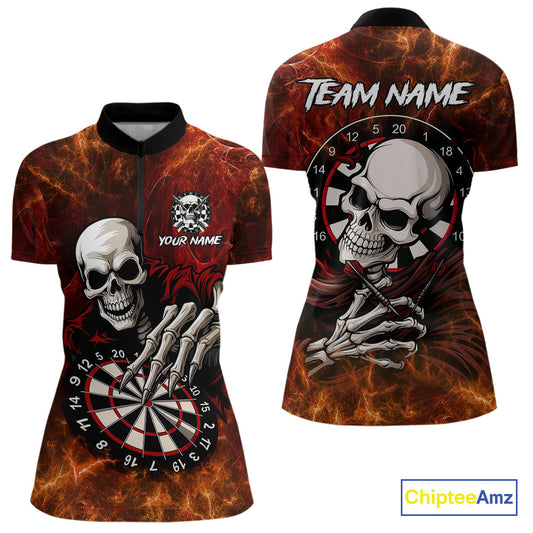 Personalized Orange Funny Skeleton Darts Shirt For Women Custom Skull Darts League Team Jersey TDM4396