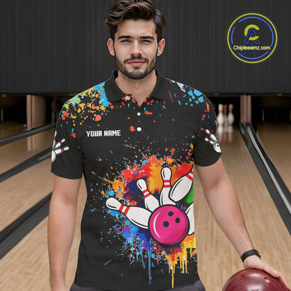 Funny Colorful Bowling Shirt For Men Custom Bowling Team Jersey Outfit Polo & Quarter Zip |Black TDM4638