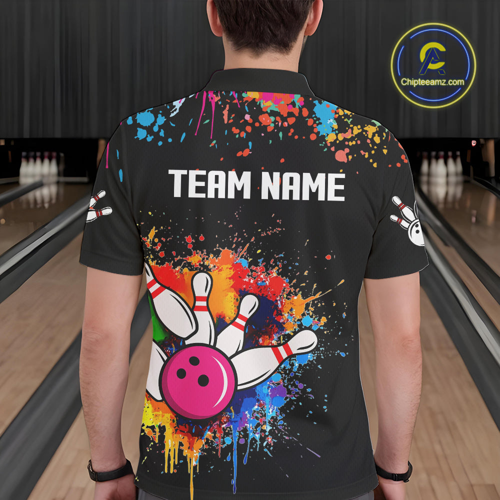 Funny Colorful Bowling Shirt For Men Custom Bowling Team Jersey Outfit Polo & Quarter Zip |Black TDM4638