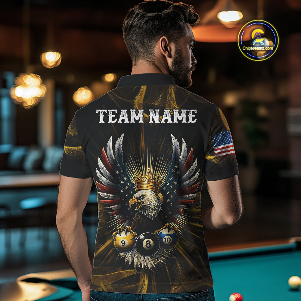 Personalized Crown American Flag Eagle 8, 9 & 10 Ball Pool Shirt For Men, Billiard Team Jersey TDM5044