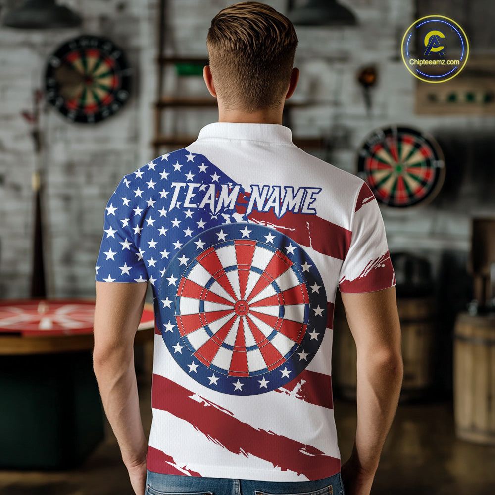 Personalized Dartboard American Flag Darts Shirt For Men, Patriotic Darts Jersey Polo & 1/4 Zip TDM5271