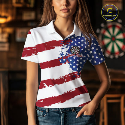 Personalized Dartboard American Flag Darts Shirt For Women, Patriotic Darts Jersey Polo & 1/4 Zip TDM5271