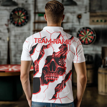 Personalized Skull White Red Grunge Darts Polo & Quarter-Zip For Men Custom Dart Team Jerseys TDM3467