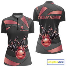 Load image into Gallery viewer, Black And Red Bowling Shirt For Women Custom Crown Bowling Jersey, Bowling League Polo &amp; 1/4 Zip TDM6380