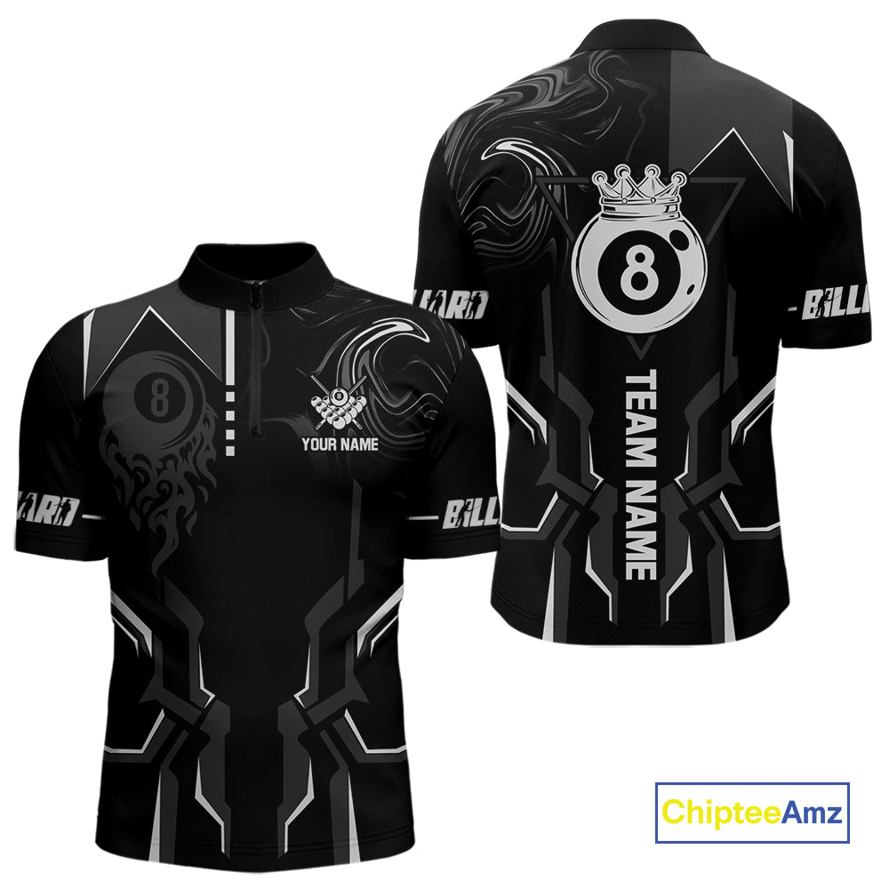 Customized 8 Ball Pool Crown Men Billiard Shirt, White And Black Billiard Team Shirt, Pool Jersey TDM4053