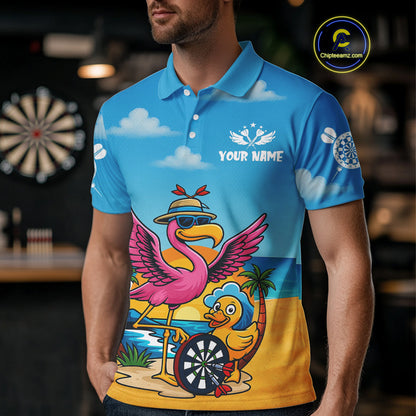 Personalized Funny Tropical Flamingo Darts Shirt For Men Custom Darts Jersey Outfit, Darts Gifts TDM4408