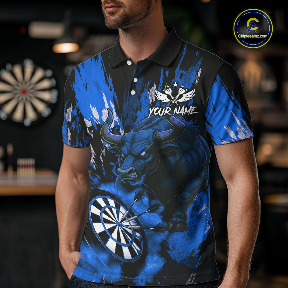 Personalized Blue Dartboard Splash Bull Darts Shirt For Men Custom Dart Jersey Team Polo & 1/4 Zip TDM5277