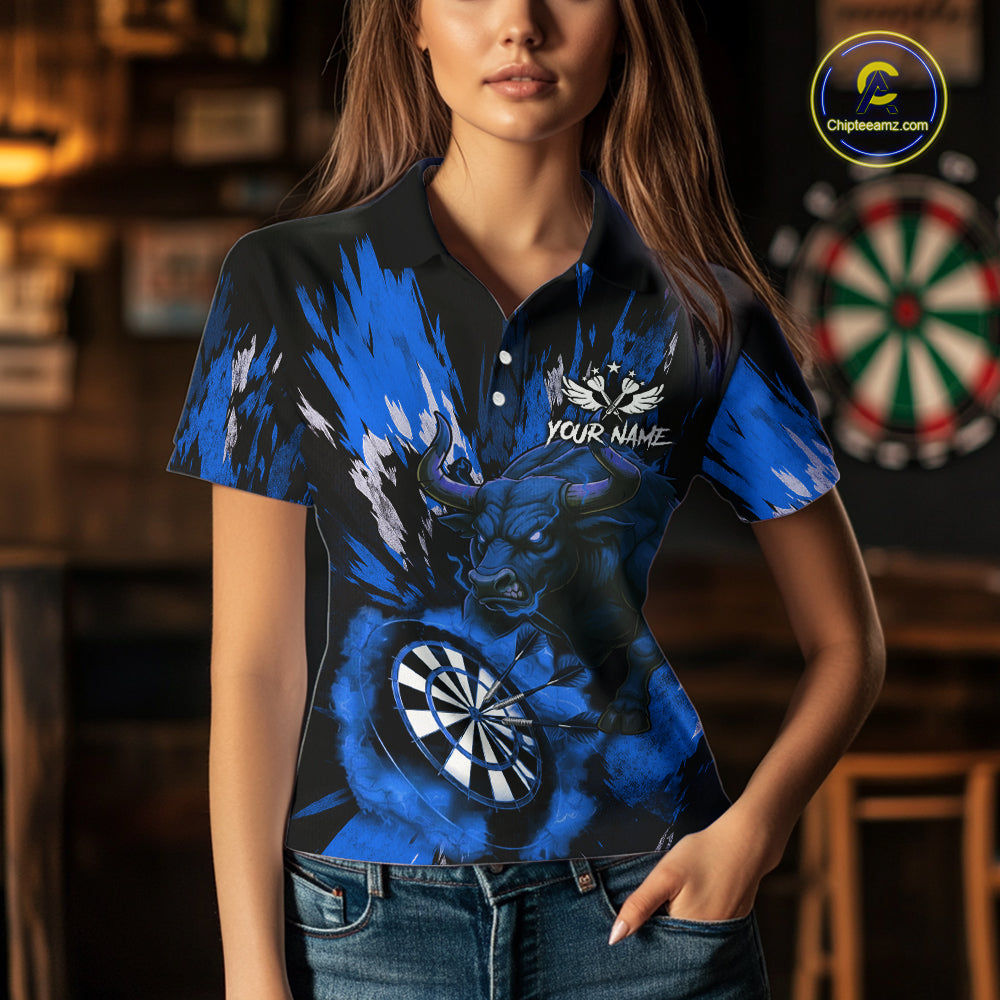 Personalized Blue Dartboard Splash Bull Darts Shirt For Women Custom Dart Jersey Team Polo & 1/4 Zip TDM5277