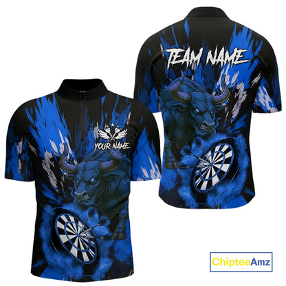 Personalized Blue Dartboard Splash Bull Darts Shirt For Men Custom Dart Jersey Team Polo & 1/4 Zip TDM5277