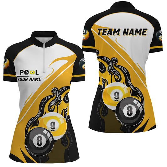 Black Yellow Billiard 8 Ball & 9 Ball Custom Women Quarter-Zip Shirt, Billiard Attire Jersey TDM1127