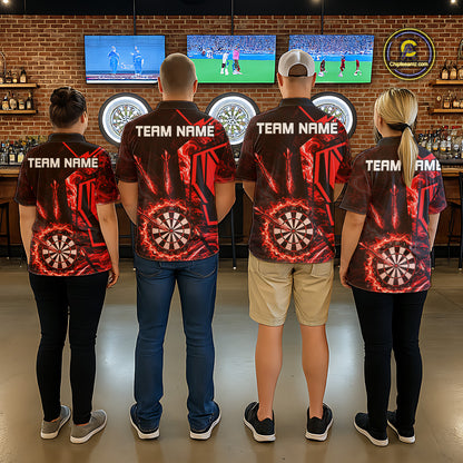 Black And Red Swirl Fire Flame Darts Shirt For Men Custom Darts Jersey Team Polo & 1/4 Zip TDM6145