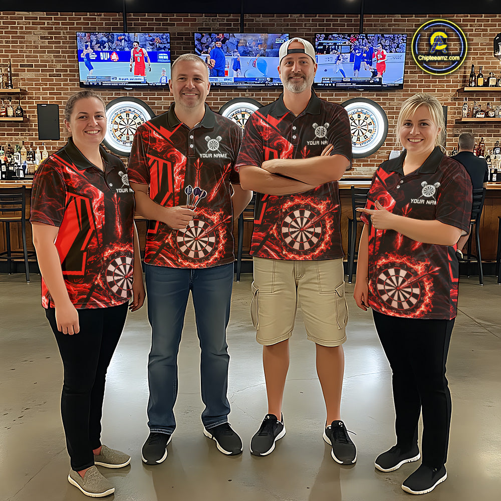 Black And Red Swirl Fire Flame Darts Shirt For Men Custom Darts Jersey Team Polo & 1/4 Zip TDM6145