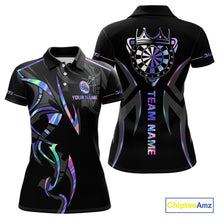 Load image into Gallery viewer, Black And Holographic Dartboard Crown Dart Shirts For Women – Custom Team Polo &amp; Quarter Zip Jersey TDM4062