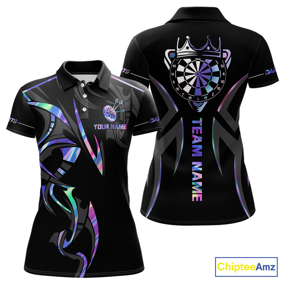 Black And Holographic Dartboard Crown Dart Shirts For Women – Custom Team Polo & Quarter Zip Jersey TDM4062