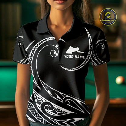 Black White 8 Ball Pool Tribal Billiard Shirt For Women Custom Billiard Team Jersey Polo & 1/4 Zip TDM4411