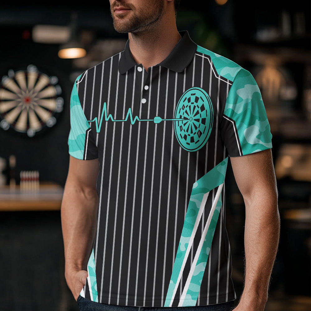 Turquoise Camo Dartboard Pulse Heartbeat Custom Men Dart Shirts, Funny Wings Cool Dart Team Jerseys TDM3618