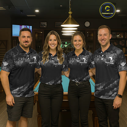 Personalized Grunge Camo Billiard Shirts For Men, Funny 8 Ball Pool Team Jersey Polo & 1/4 Zip TDM6155