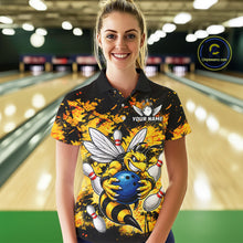 Load image into Gallery viewer, Funny Bee Custom Grunge Yellow Black Bowling Shirt For Women, Bowling Team Jersey Polo &amp; 1/4 Zip TDM6162