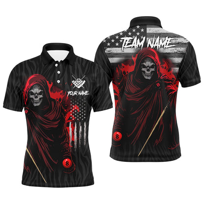 Billiard Skull Retro US Flag Men Polo & Quarter-Zip Shirts Custom Billiard Jerseys |Red TDM1673