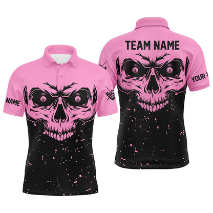 Custom Grunge Pink Black Skull Billiard Men Jerseys Shirts, 8 Ball Billiards Apparel Clothing TDM1876