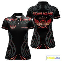 Load image into Gallery viewer, Black And Red Dartboard Crown Wings Custom Darts Shirt For Women, Darts Team Jerseys Polo &amp; 1/4 Zip TDM4421