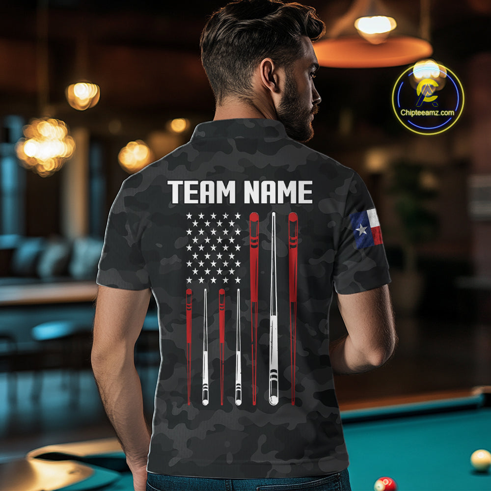 Personalized Texas American Flag Camo Billiard Shirt For Men Custom Patriotic Pool Team Jersey TDM5542