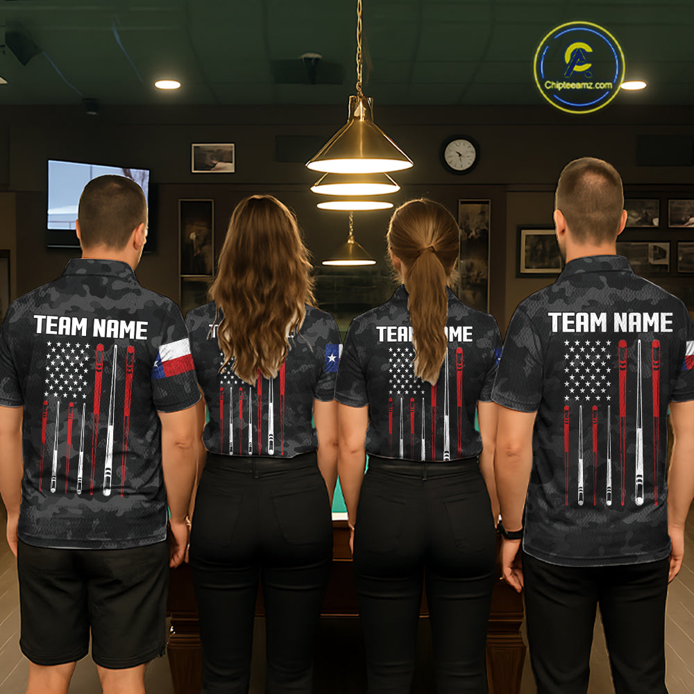 Personalized Texas American Flag Camo Billiard Shirt For Men Custom Patriotic Pool Team Jersey TDM5542