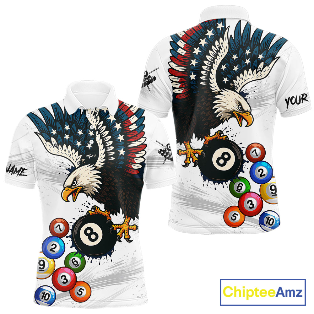 American Flag Eagle 8 Ball Pool Billiard Shirt For Men Custom Billiard Team Jersey Polo & 1/4 Zip TDM5550