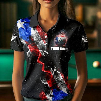 Personalize Puerto Rico Flag Smoke Billiard Shirt For Women Custom Patriotic 8 Ball Pool Team Jersey TDM0976