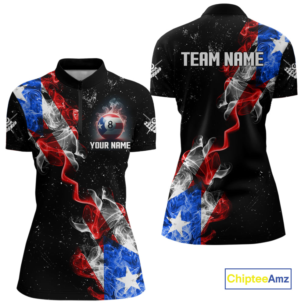Personalize Puerto Rico Flag Smoke Billiard Shirt For Women Custom Patriotic 8 Ball Pool Team Jersey TDM0976