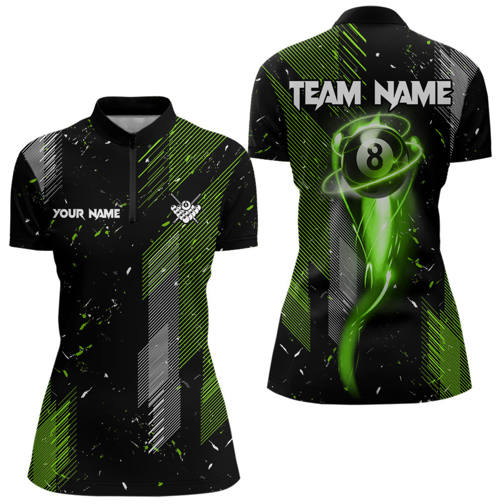Grunge Black & Green 8 Ball Pool Lights Women's Billiard Shirts Custom Billiard Jersey Polo & 1/4 Zip TDM3781