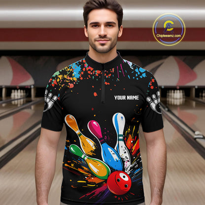 Funny Colorful Bowling Shirts For Men Custom Bowling Team Jersey Polo & 1/4 Zip, Bowling Gifts TDM6590