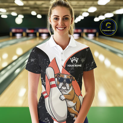 Personalized Funny Bulldog Bowling Shirts For Women Custom Bowling Team Jersey Polo & 1/4 Zip TDM6595