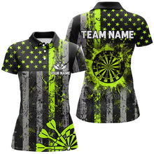 Load image into Gallery viewer, Custom Green Neon Grunge US Flag Patriotic Dart Shirt For Women, Retro Darts Board Darts Team Jersey TDM2576