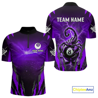 Personalized Thunder Lightning Scorpion Billiard Shirt For Men, 8 Ball Billiard Team Jersey |Purple TDM4868