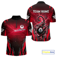 Load image into Gallery viewer, Personalized Thunder Lightning Scorpion Billiard Shirt For Men, 8 Ball Billiard Team Jerseys |Red TDM4869