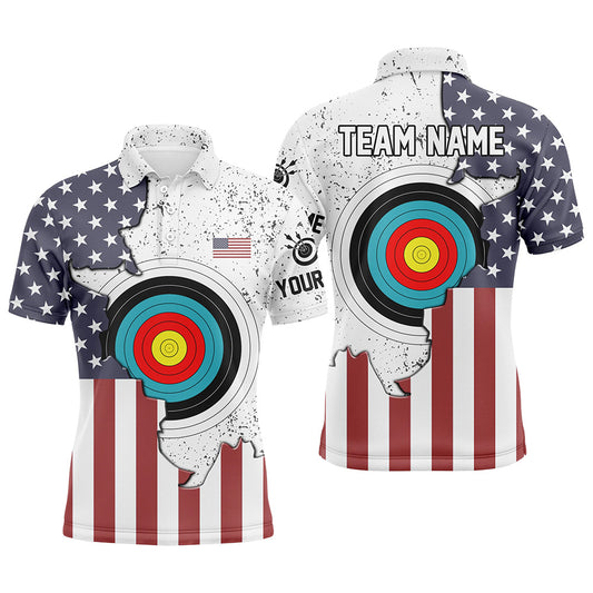 Personalized Archery American Flag Vintage Men Polo Shirts Custom Team Name Archery Jerseys  TDM0420