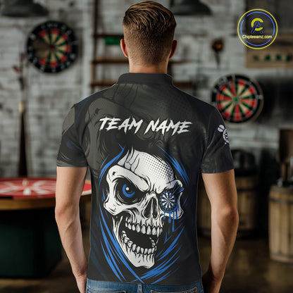 Personalized Funny Skull Darts Shirts For Men Custom Darts Jersey Team Polo & Quarter Zip |Blue TDM5296