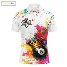Load image into Gallery viewer, Colorful 8 Ball Crown Aim Shoot Swear Repeat Billiard Shirt For Men Custom Pool Team Jersey|White TDM5795