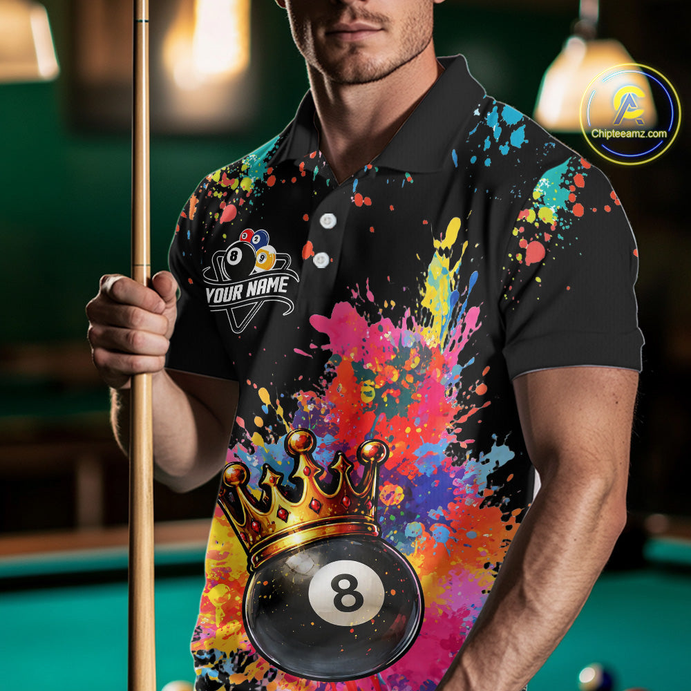 Colorful 8 Ball Crown Aim Shoot Swear Repeat Billiard Shirt For Men Custom Pool Team Jersey|Black TDM5796