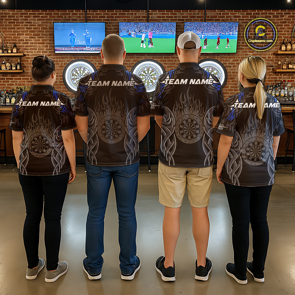 Personalized Darts Tournament Jerseys For Men Custom Dartboard Fire Flame Darts Shirts |Blue TDM5565